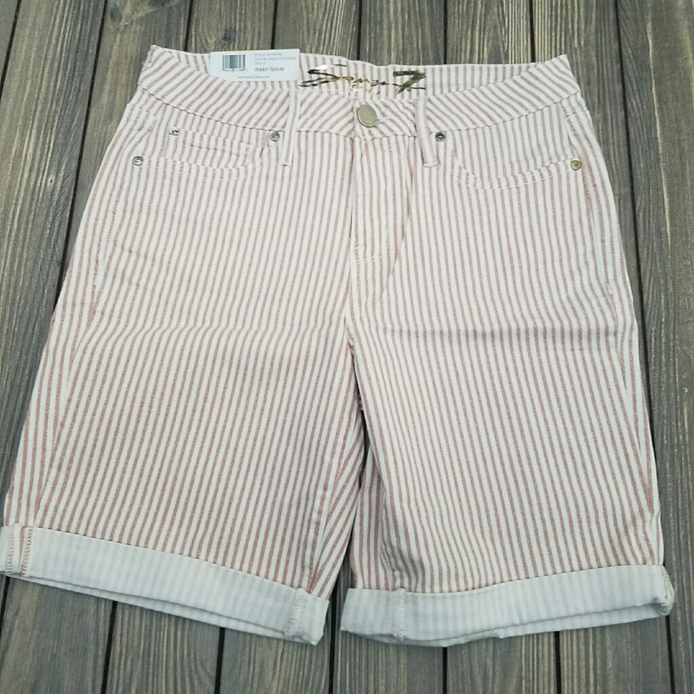Seven Striped Bermuda Length Denim Shorts